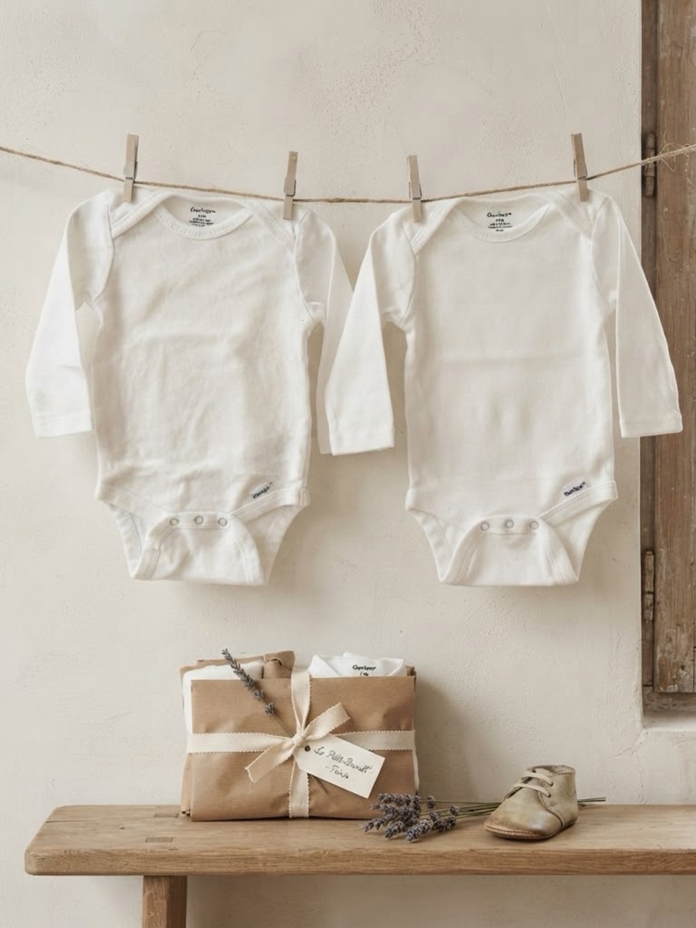 Gerber Basics White Cotton Long Sleeve Bodysuits x2